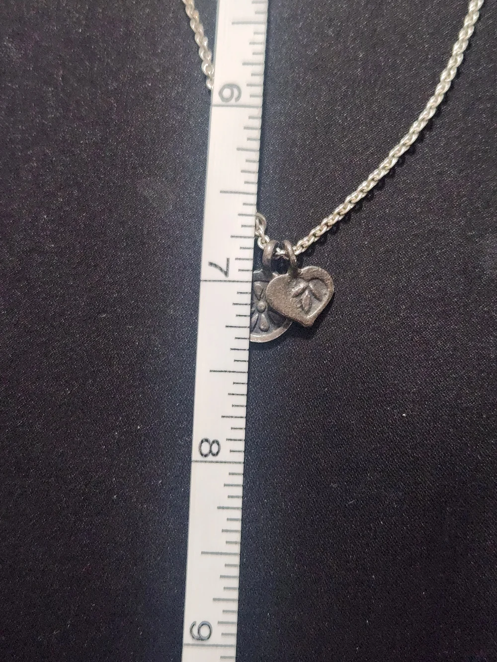 ​Baked Beads Silvertone Charm Necklace Heart Flower Crystal Accent